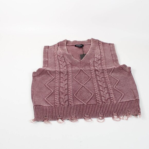 Boohoo Acid Wash Cable Knit Sweater Vest Tank – Size L – NWT – Y2K Grunge - Picture 2 of 8